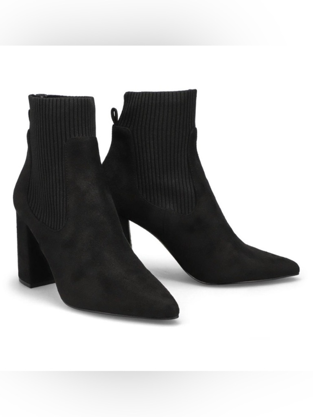 Steve Madden REVENGE Black Fabric Knit Suede Block Heeled Ankle Boots Sz EU38